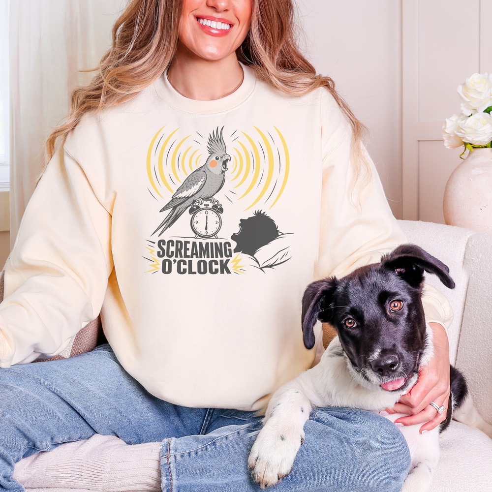 Screaming O'Clock Cockatiel on Alarm Clock Sweatshirt